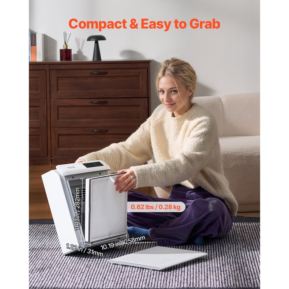 VEVOR Air Purifier Replacement Filter, H13, 3-in-1 Compact & Lightweight Replacement Filter with Sturdy PET Pre-Filter, Easy-to-Grab Purifier Filter with Activated Carbon, Fit for Square Purifier