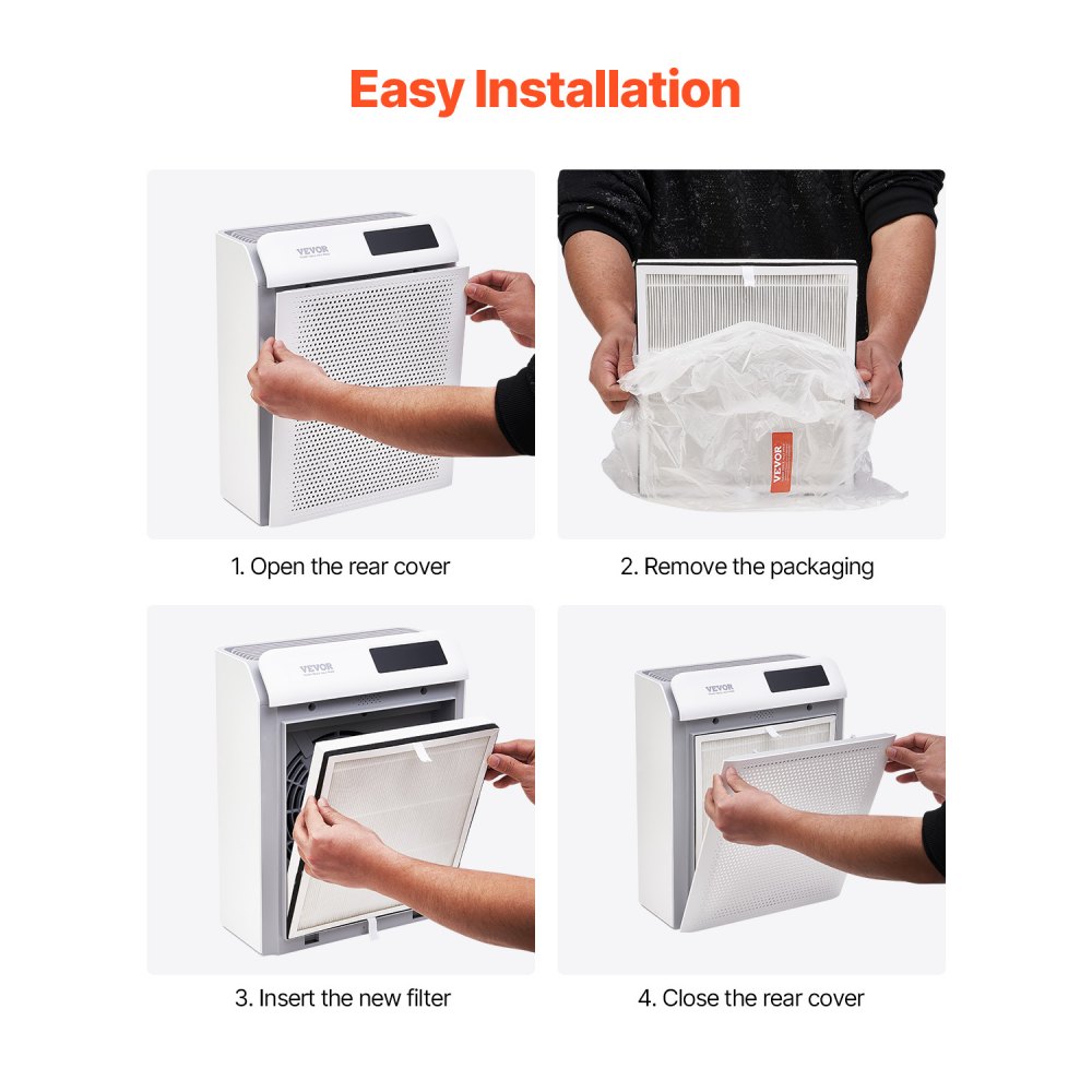 VEVOR Air Purifier Replacement Filter, H13, 3-in-1 Compact & Lightweight Replacement Filter with Sturdy PET Pre-Filter, Easy-to-Grab Purifier Filter with Activated Carbon, Fit for Square Purifier