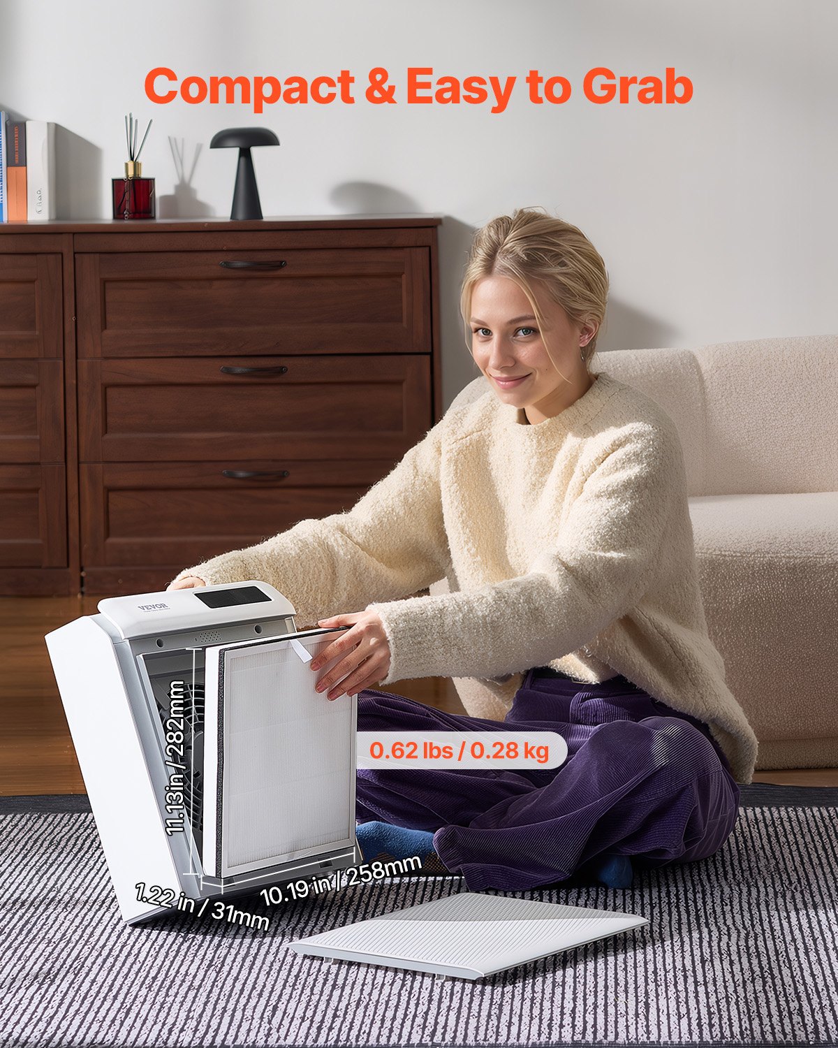 VEVOR Air Purifier Replacement Filter, H13, 3-in-1 Compact & Lightweight Replacement Filter with Sturdy PET Pre-Filter, Easy-to-Grab Purifier Filter with Activated Carbon, Fit for Square Purifier