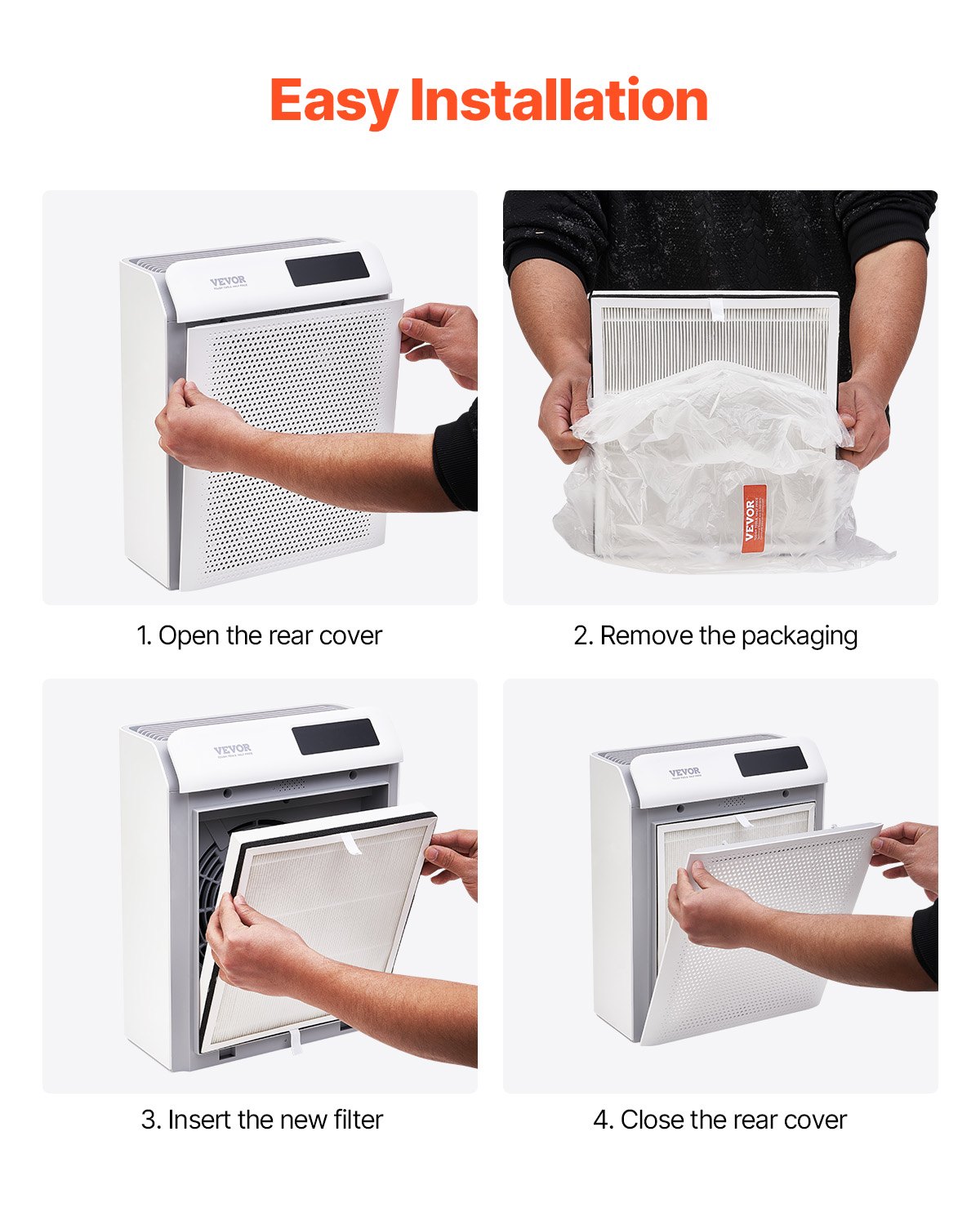 VEVOR Air Purifier Replacement Filter, H13, 3-in-1 Compact & Lightweight Replacement Filter with Sturdy PET Pre-Filter, Easy-to-Grab Purifier Filter with Activated Carbon, Fit for Square Purifier