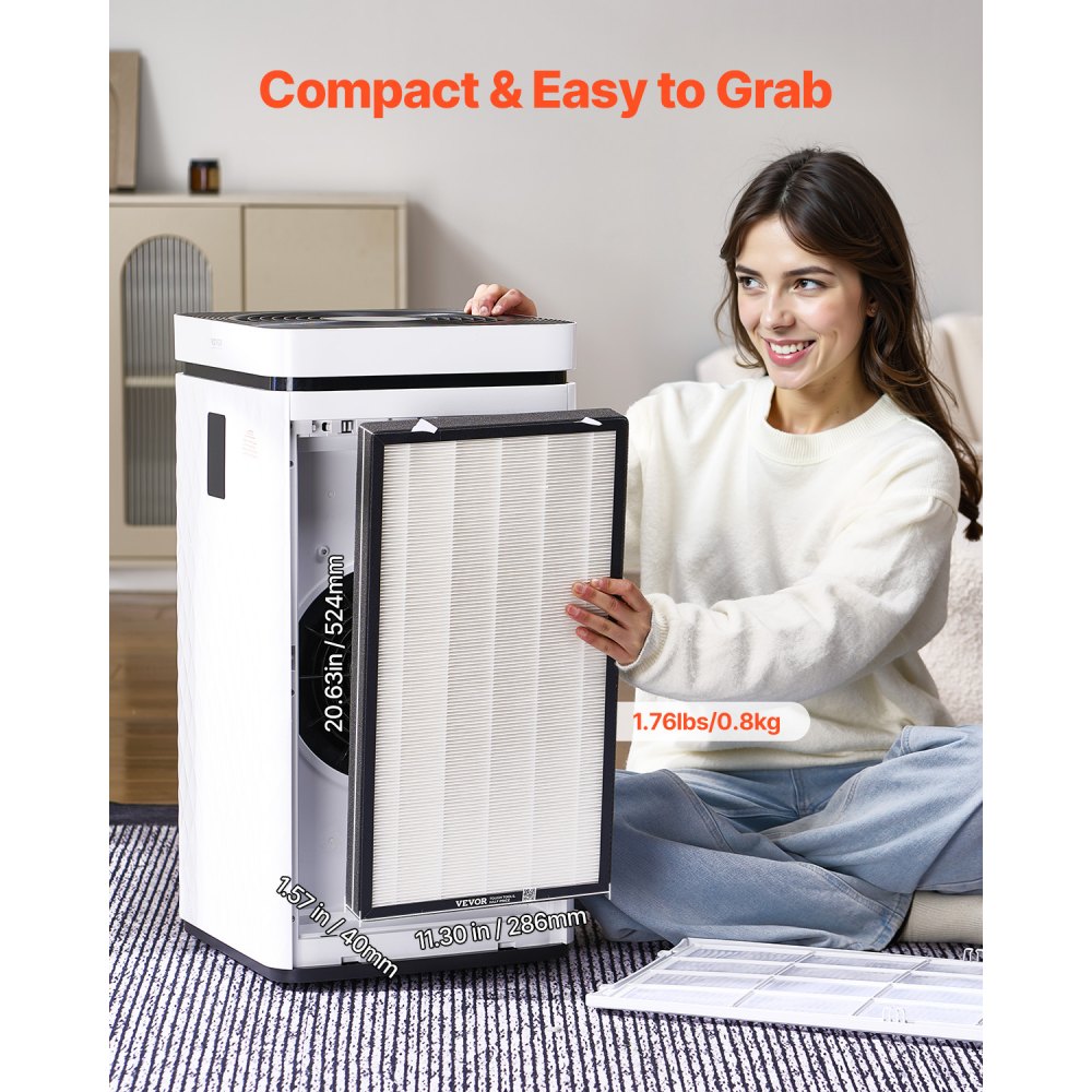 VEVOR Air Purifier Replacement Filter, H13, 2-in-1 Compact & Lightweight Replacement Filter with Non-Woven Fabric, Easy-to-Install Purifier Filter with Activated Carbon, Fit for Square Purifier