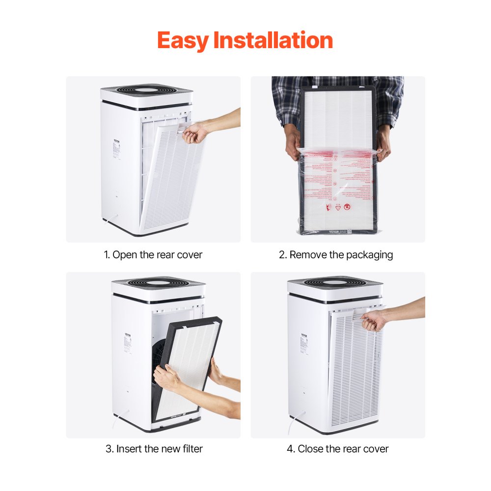 VEVOR Air Purifier Replacement Filter, H13, 2-in-1 Compact & Lightweight Replacement Filter with Non-Woven Fabric, Easy-to-Install Purifier Filter with Activated Carbon, Fit for Square Purifier