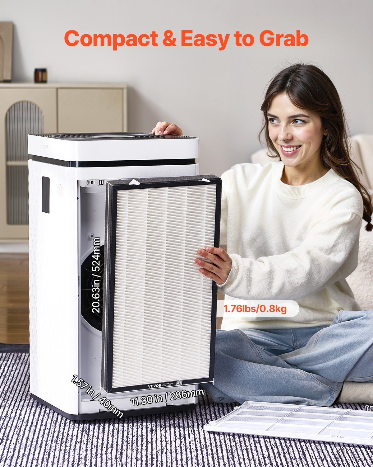 VEVOR Air Purifier Replacement Filter, H13, 2-in-1 Compact & Lightweight Replacement Filter with Non-Woven Fabric, Easy-to-Install Purifier Filter with Activated Carbon, Fit for Square Purifier