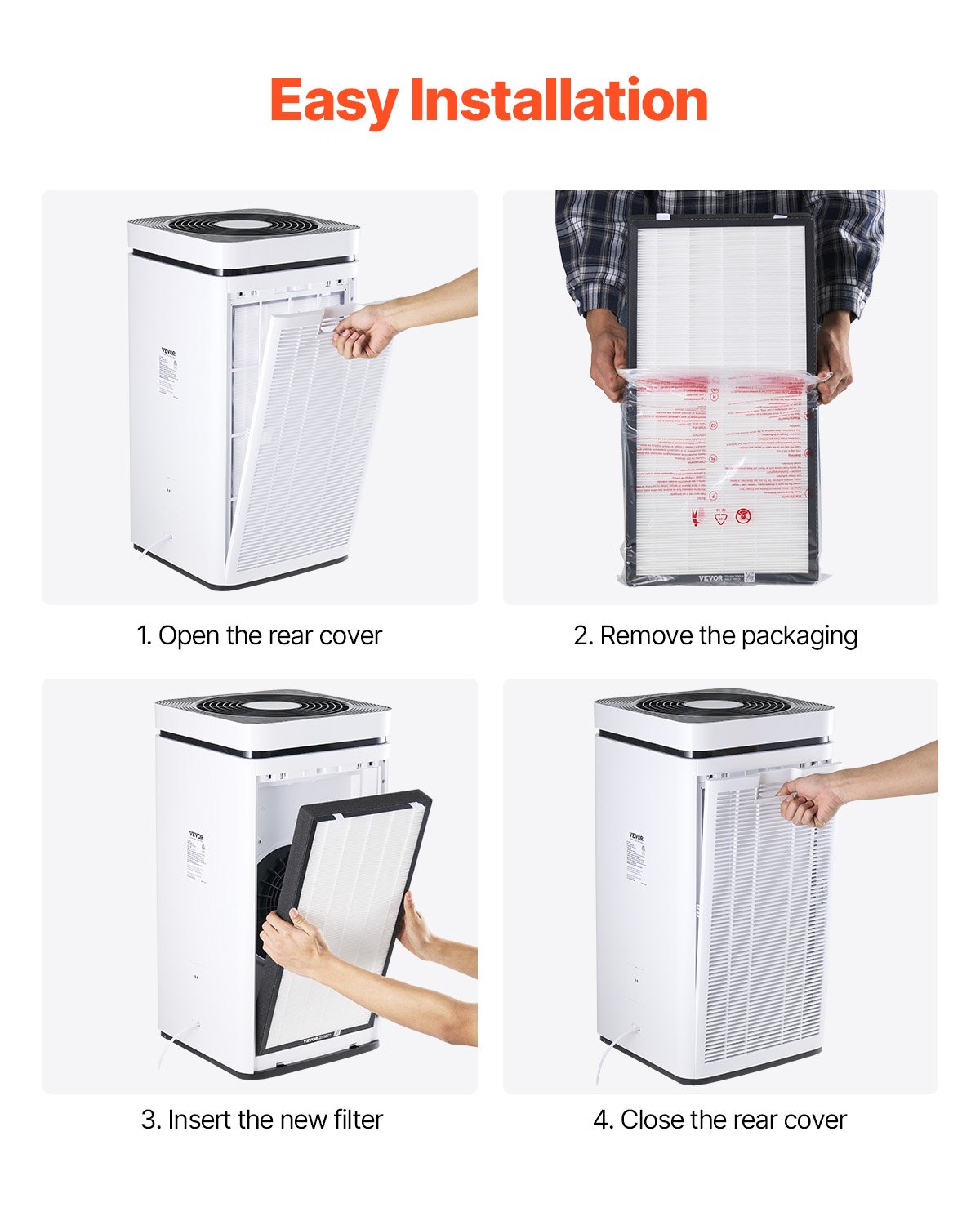 VEVOR Air Purifier Replacement Filter, H13, 2-in-1 Compact & Lightweight Replacement Filter with Non-Woven Fabric, Easy-to-Install Purifier Filter with Activated Carbon, Fit for Square Purifier