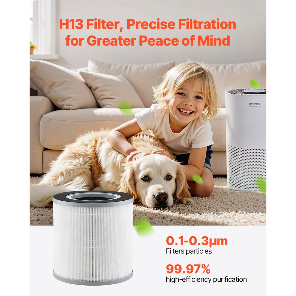 VEVOR Air Purifier Replacement Filter, H13, 3-in-1 Compact & Lightweight Replacement Filter with PP Pre-Filter, Easy-to-Grab Purifier Filter with Activated Carbon, Fit for Cylindrical Purifier