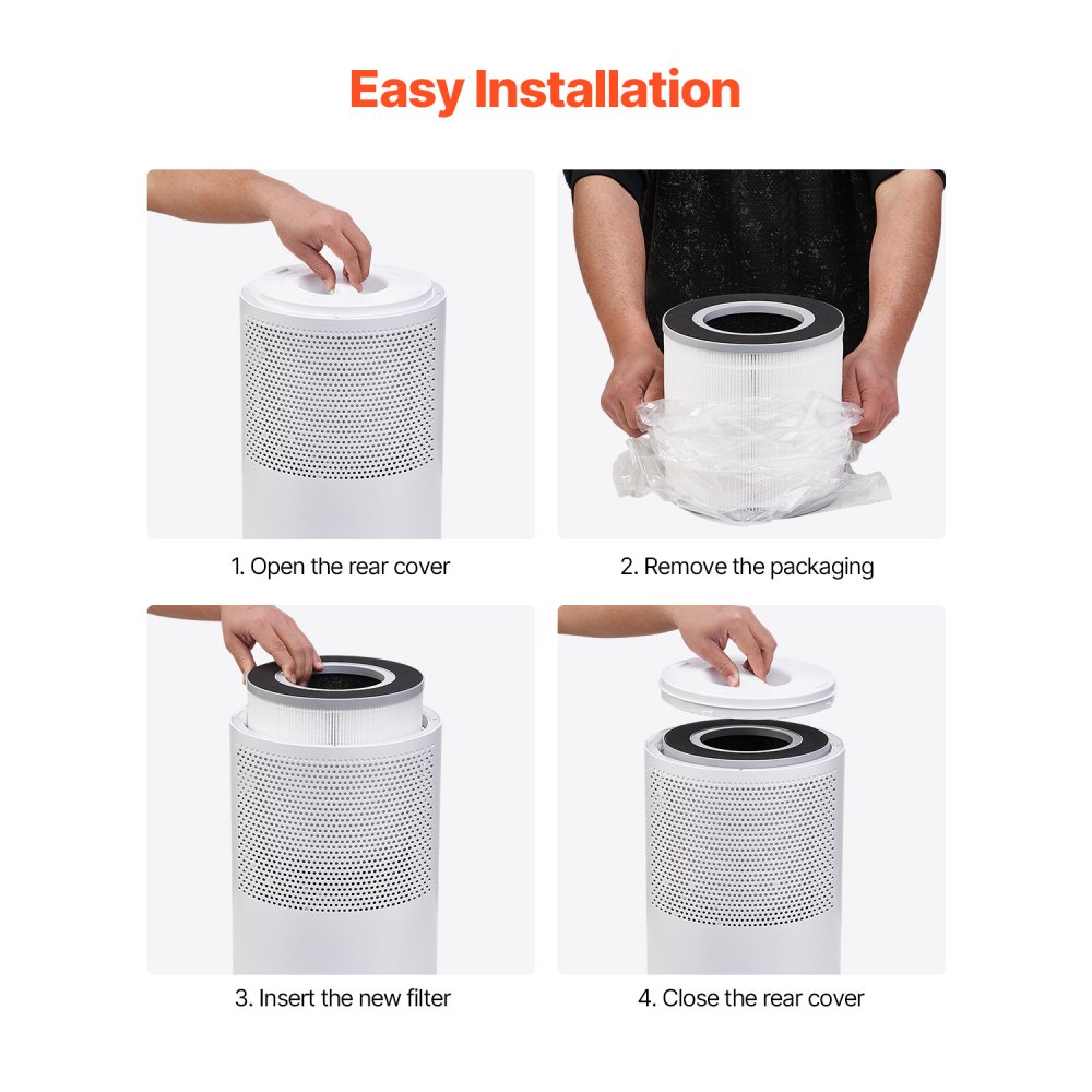 VEVOR Air Purifier Replacement Filter, H13, 3-in-1 Compact & Lightweight Replacement Filter with PP Pre-Filter, Easy-to-Grab Purifier Filter with Activated Carbon, Fit for Cylindrical Purifier