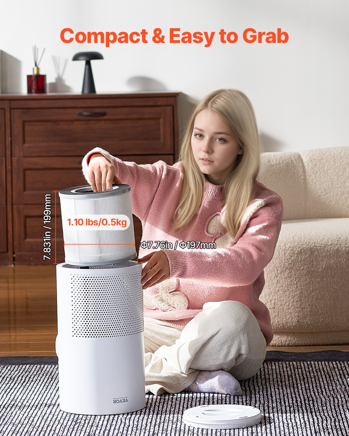 VEVOR Air Purifier Replacement Filter, H13, 3-in-1 Compact & Lightweight Replacement Filter with PP Pre-Filter, Easy-to-Grab Purifier Filter with Activated Carbon, Fit for Cylindrical Purifier