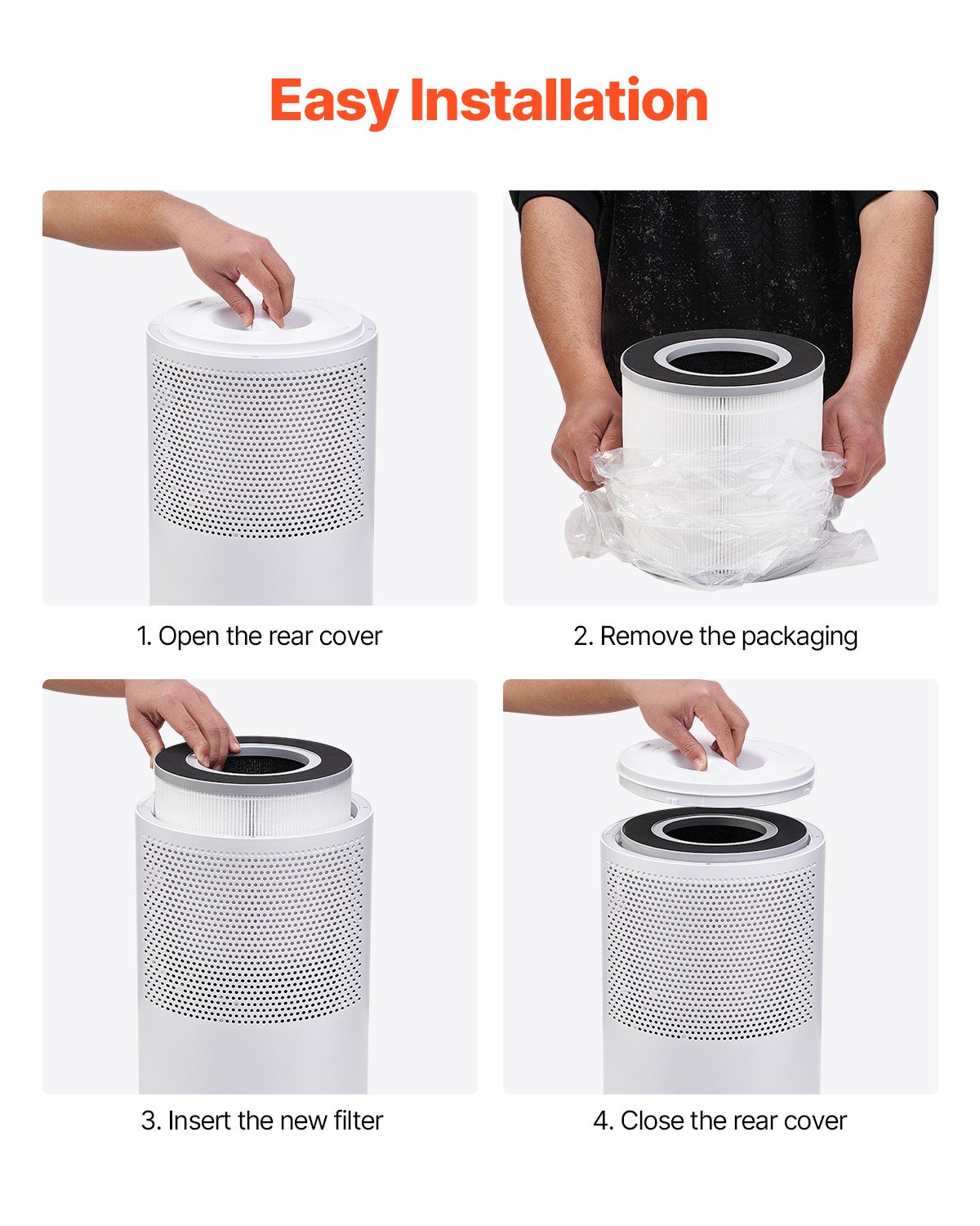 VEVOR Air Purifier Replacement Filter, H13, 3-in-1 Compact & Lightweight Replacement Filter with PP Pre-Filter, Easy-to-Grab Purifier Filter with Activated Carbon, Fit for Cylindrical Purifier