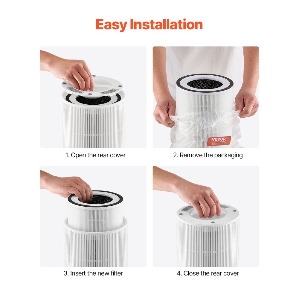 VEVOR Air Purifier Replacement Filter, H11, 2-in-1 Compact & Lightweight Replacement Filter with PET Pre-Filter, Easy-to-Grab Purifier Filter with Non-Woven Fabric, Fit for Cylindrical Purifier