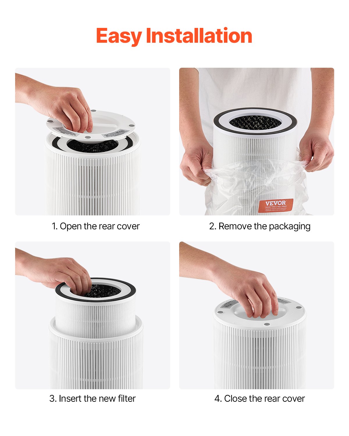 VEVOR Air Purifier Replacement Filter, H11, 2-in-1 Compact & Lightweight Replacement Filter with PET Pre-Filter, Easy-to-Grab Purifier Filter with Non-Woven Fabric, Fit for Cylindrical Purifier