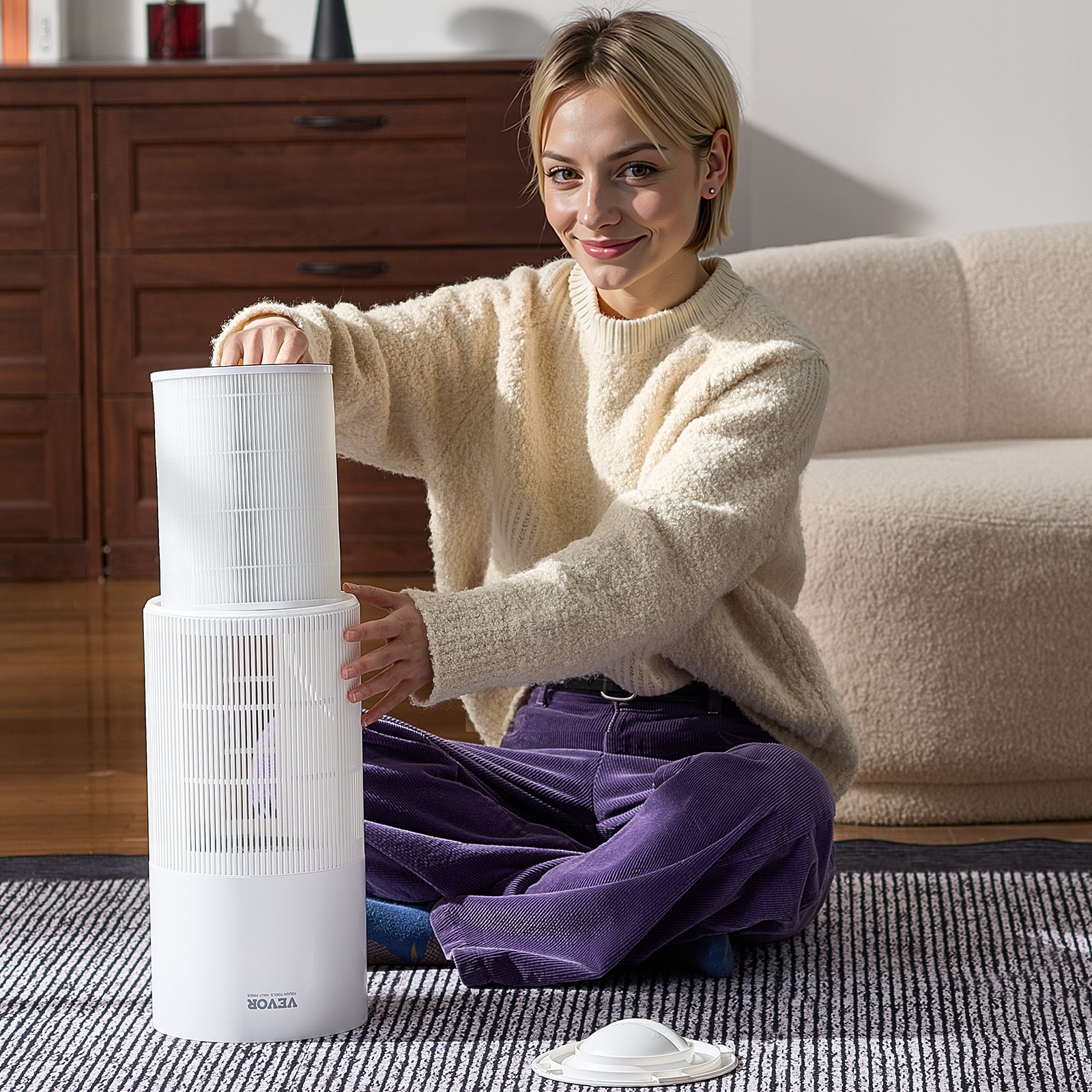 VEVOR Air Purifier Replacement Filter, H11, 2-in-1 Compact & Lightweight Replacement Filter with PET Pre-Filter, Easy-to-Grab Purifier Filter with Non-Woven Fabric, Fit for Cylindrical Purifier