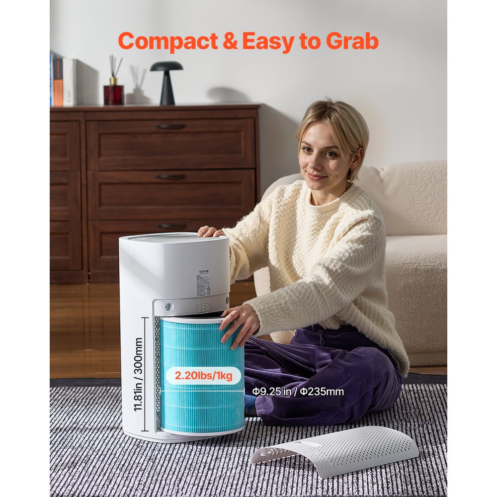 VEVOR Air Purifier Replacement Filter, H13, 3-in-1 Compact & Lightweight Replacement Filter with Sturdy PP Pre-Filter, Easy-to-Grab Purifier Filter with Activated Carbon, Fit for Cylindrical Purifier