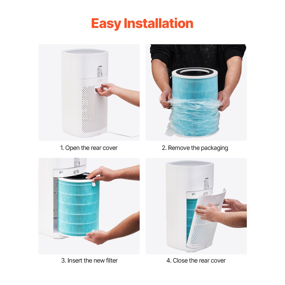 VEVOR Air Purifier Replacement Filter, H13, 3-in-1 Compact & Lightweight Replacement Filter with Sturdy PP Pre-Filter, Easy-to-Grab Purifier Filter with Activated Carbon, Fit for Cylindrical Purifier
