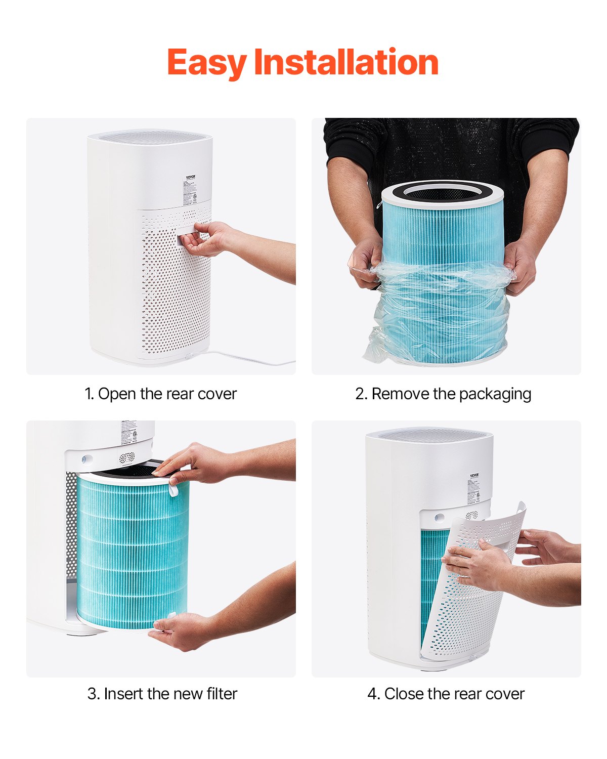VEVOR Air Purifier Replacement Filter, H13, 3-in-1 Compact & Lightweight Replacement Filter with Sturdy PP Pre-Filter, Easy-to-Grab Purifier Filter with Activated Carbon, Fit for Cylindrical Purifier