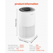 1200 ft²/h Air Purifier H13 HEPA Smart Air Purifier for Home & Office