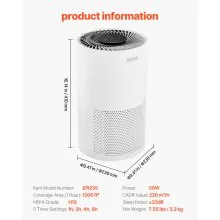 Purificador de aire inteligente HEPA H13 de 1200 ft²/h para el hogar y la oficina