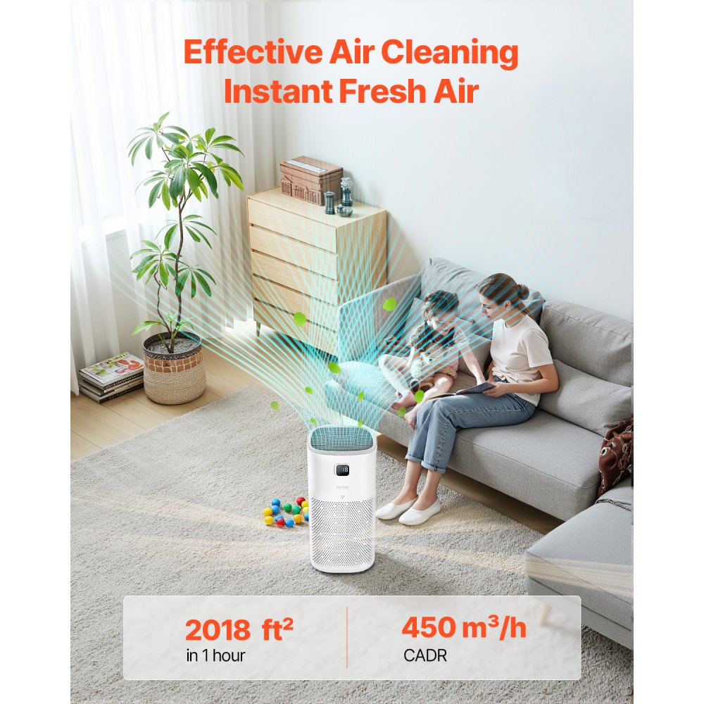 VEVOR Air Purifier, H13 HEPA Layer, 2018 ft²/h Smart Air Purifier with Speed Control & Child Lock Guard, Efficient Air Cleaner with Convenient Touch Panel & 23 dB Sleep Mode, Fit for Home & Office