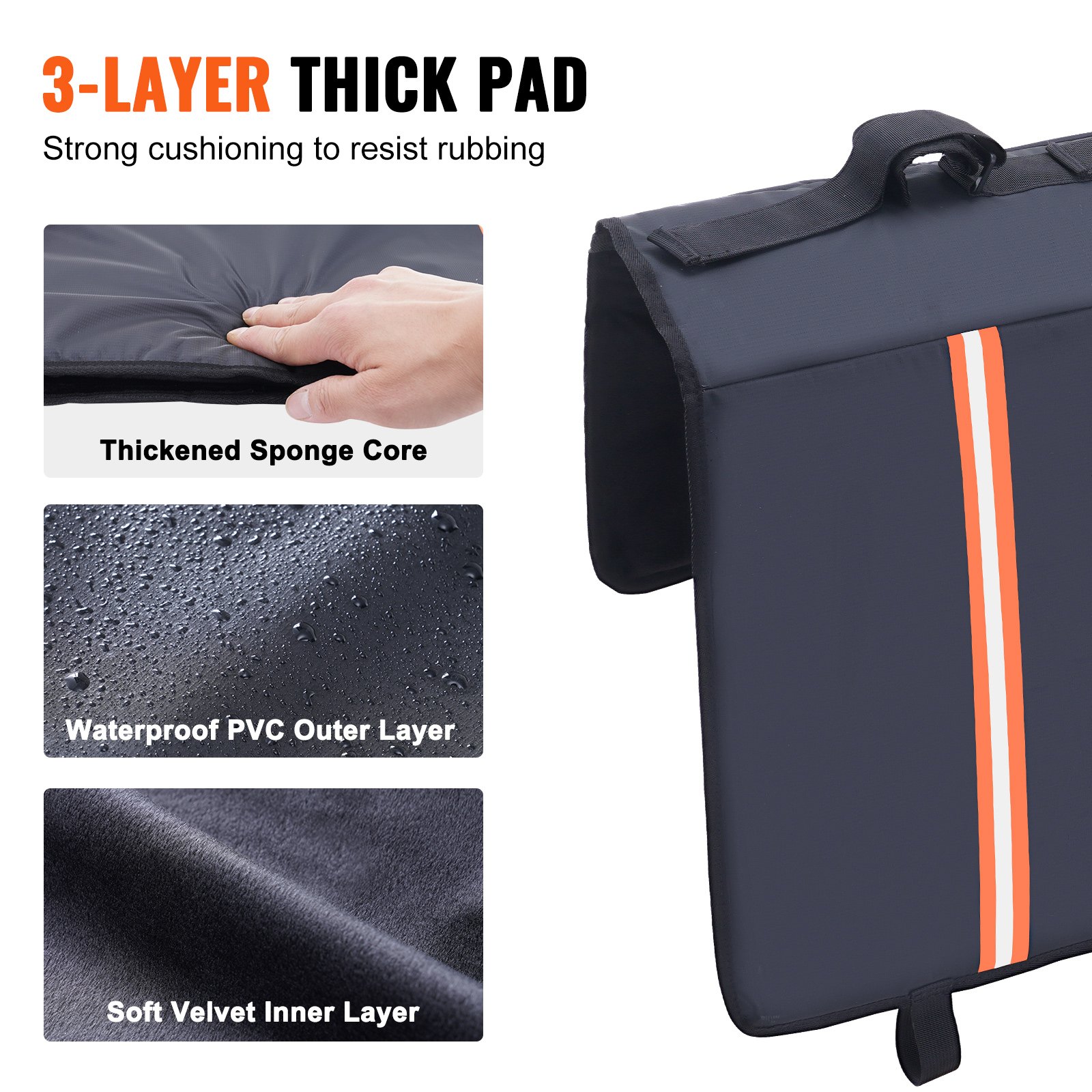 VEVOR tailgate pad with thickened sponge core, waterproof pvc outer layer, and soft velvet inner layer.