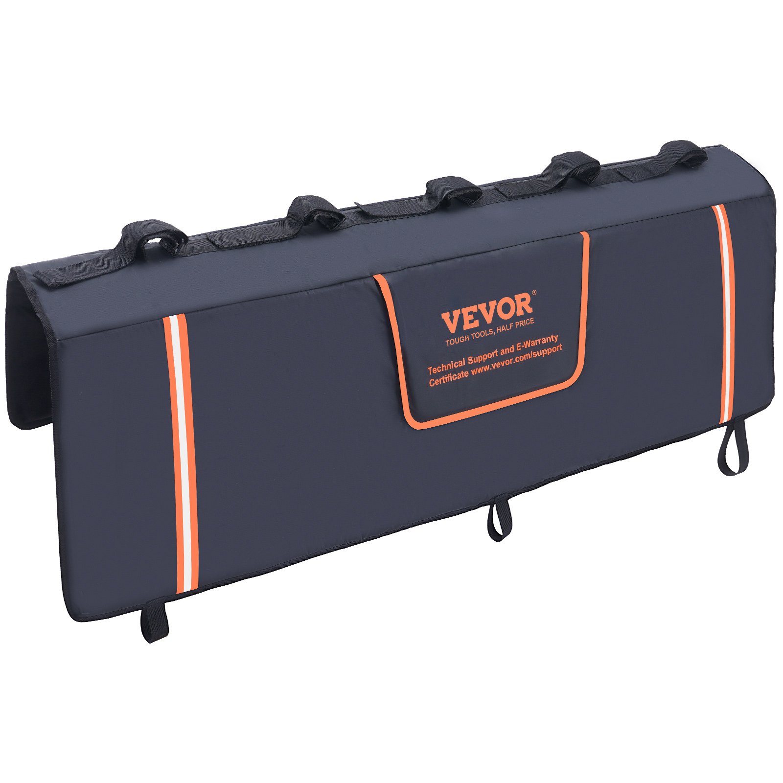 VEVOR tailgate pad with straps and orange accents, designed for truck bed protection and secure transport.