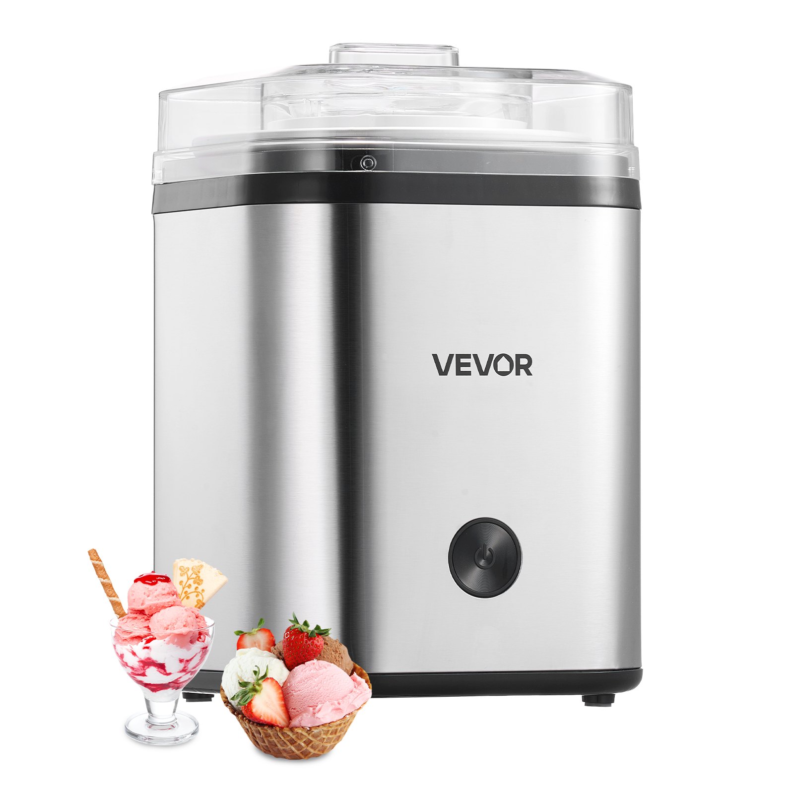 VEVOR Ice Cream Maker, 2.11 Qt. Large Capacity, Electric Automatic Ice-Cream Machine, with Easy Operation & Cleaning, Stainless Steel Shell, for Homemade Frozen Yogurt, Fruit Sorbet, Gelato, Silver
