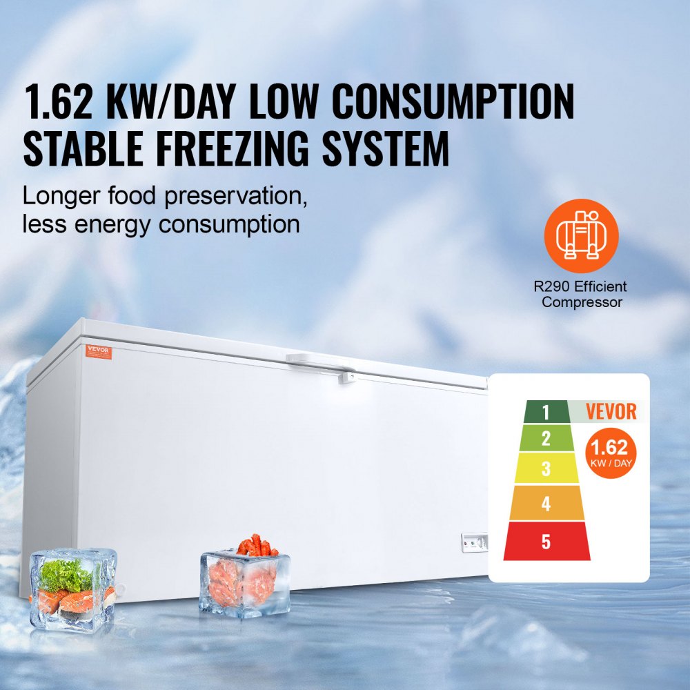 VEVOR Chest Freezer, 17.2 cu.ft / 488 L Large Deep Freezer & 4 Removable Baskets, Freestanding Top Open Door Commercial Chest Freezers with Locking Lid, 7-Level Adjustable Temp, LED Lighting, 6 Wheels