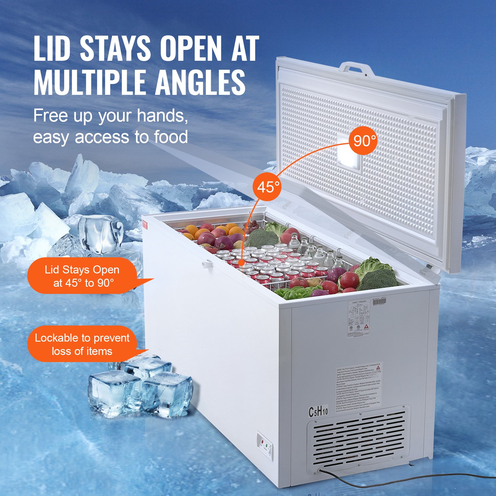 VEVOR Chest Freezer, 17.2 cu.ft / 488 L Large Deep Freezer & 4 Removable Baskets, Freestanding Top Open Door Commercial Chest Freezers with Locking Lid, 7-Level Adjustable Temp, LED Lighting, 6 Wheels