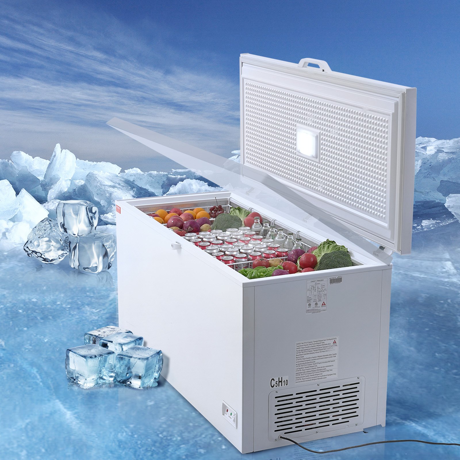 VEVOR Chest Freezer, 17.2 cu.ft / 488 L Large Deep Freezer & 4 Removable Baskets, Freestanding Top Open Door Commercial Chest Freezers with Locking Lid, 7-Level Adjustable Temp, LED Lighting, 6 Wheels