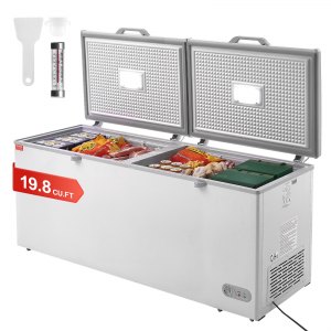 VEVOR Chest Freezer, 19.8 Cu.ft / 561 L Large Deep Freezer with Split Top Double Locking Lids, Freestanding Commercial Chest Freezer & 4 Removable Baskets, 7-Level Adjustable Temp, LED Light, 6 Wheels | VEVOR US