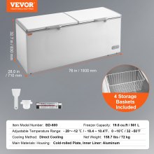 VEVOR Chest Freezer 19.8 cu.ft / 561 L Large Deep Freezer & 4 Removable Baskets