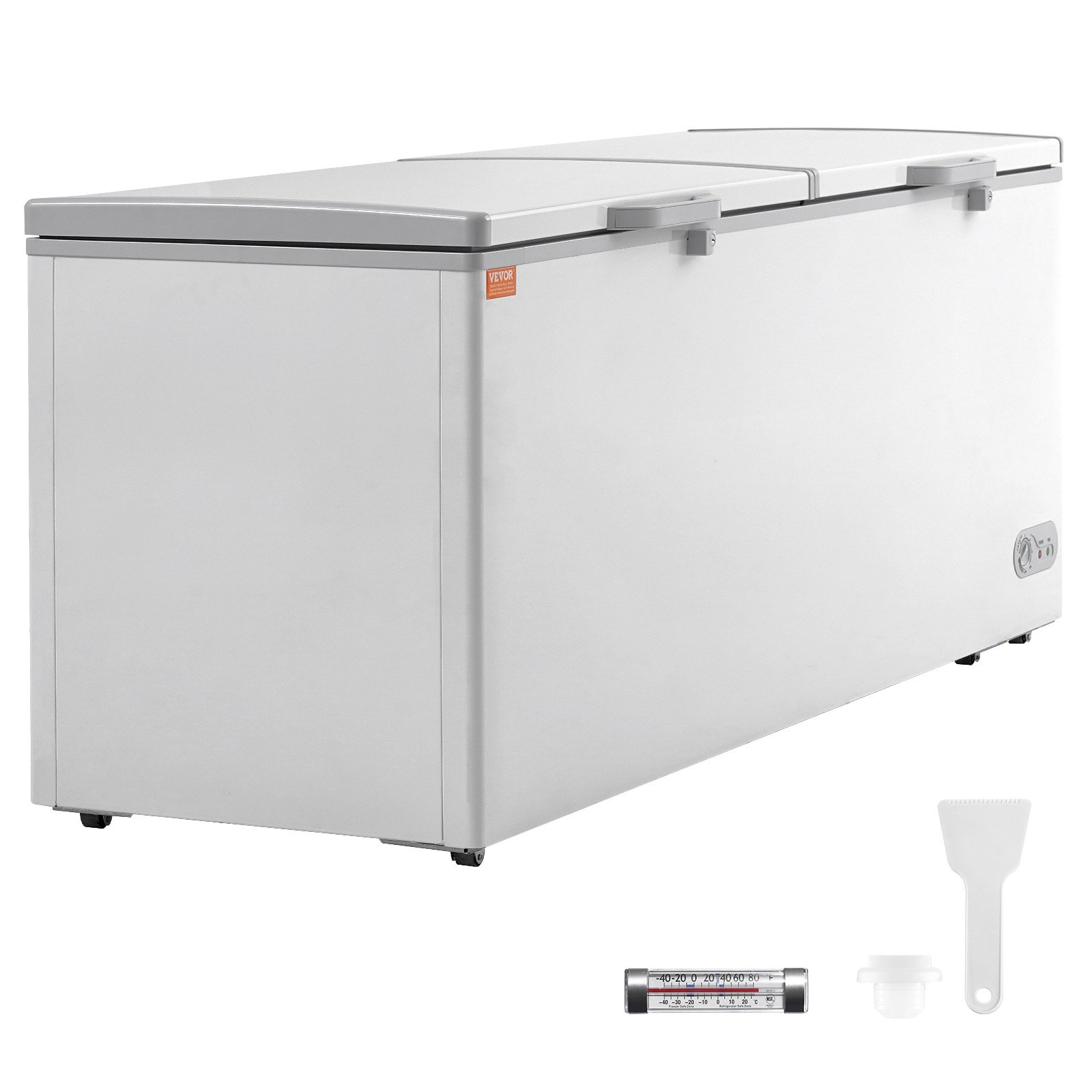 VEVOR Chest Freezer, 19.8 cu.ft / 561 L Large Deep Freezer with Split Top Double Locking Lids, Freestanding Commercial Chest Freezer & 4 Removable Baskets, 7-Level Adjustable Temp, LED Light, 6 Wheels