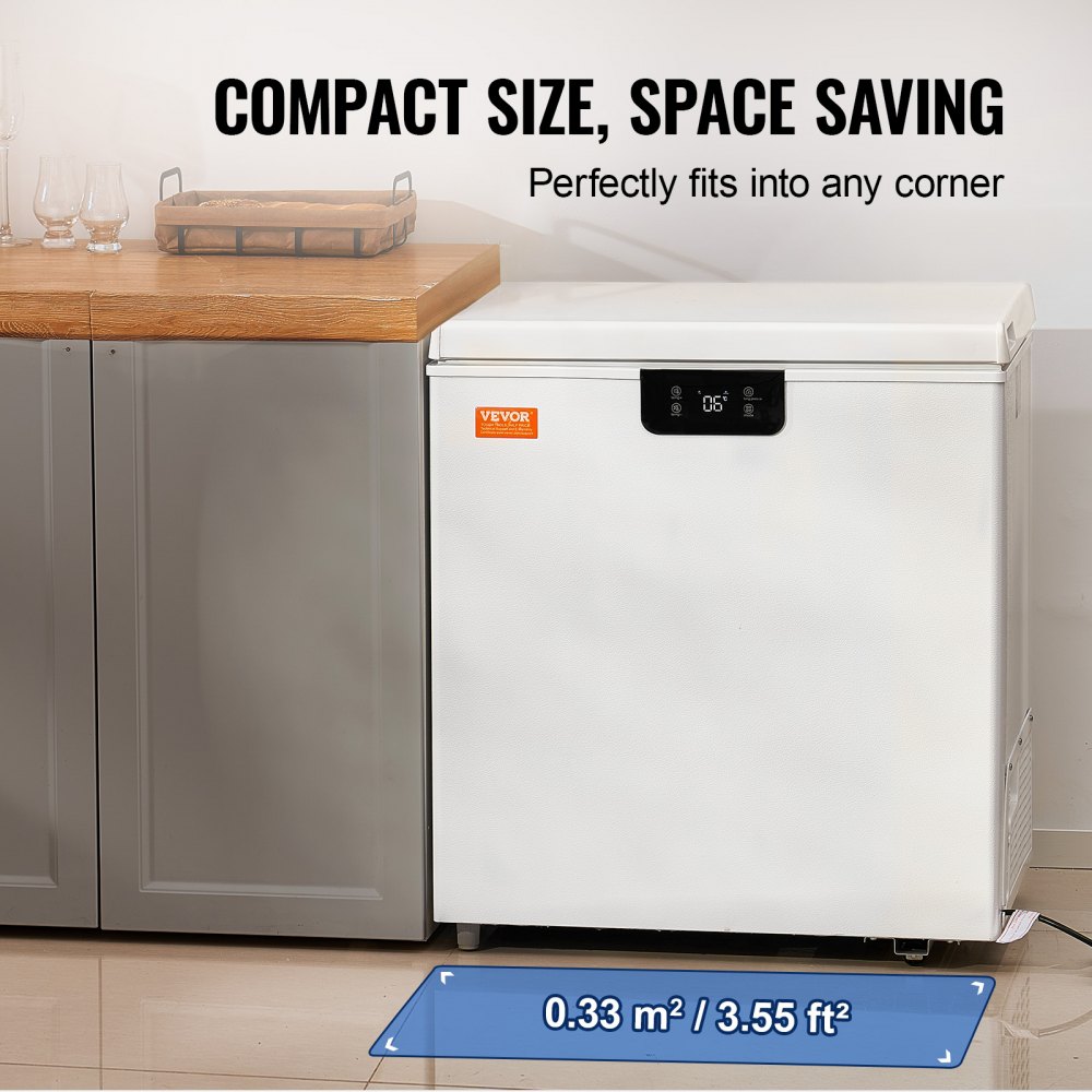 VEVOR Chest Freezer, 3.88 Cu.ft / 110 L Compact Deep Freezer, Free Standing Top Open Door Compact Freezers with 2 Removable Baskets & Adjustable Thermostat, Energy Saving & Low Noise, White