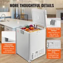 VEVOR Chest Freezer, 3.88 Cu.ft / 110 L Compact Deep Freezer, Free Standing Top Open Door Compact Freezers with 2 Removable Baskets & Adjustable Thermostat, Energy Saving & Low Noise, White