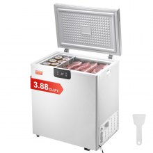 VEVOR Chest Freezer, 3.88 Cu.ft / 110 L Compact Deep Freezer, Free Standing Top Open Door Compact Freezers with 2 Removable Baskets & Adjustable Thermostat, Energy Saving & Low Noise, White