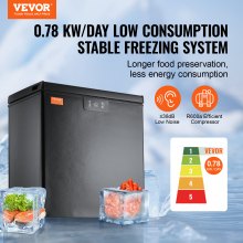 VEVOR Chest Freezer, 3.88 Cu.ft / 110 L Compact Deep Freezer, Free Standing Top Open Door Compact Freezers with 2 Removable Baskets & Adjustable Thermostat, Energy Saving & Low Noise, Black