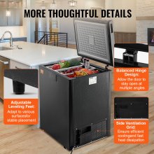 VEVOR Chest Freezer, 3.88 Cu.ft / 110 L Compact Deep Freezer, Free Standing Top Open Door Compact Freezers with 2 Removable Baskets & Adjustable Thermostat, Energy Saving & Low Noise, Black