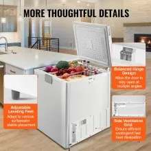 VEVOR Chest Freezer, 7 Cu.ft / 198 L Compact Deep Freezer, Free Standing Top Open Door Compact Freezers with 2 Removable Baskets & Adjustable Thermostat, Energy Saving & Low Noise, White