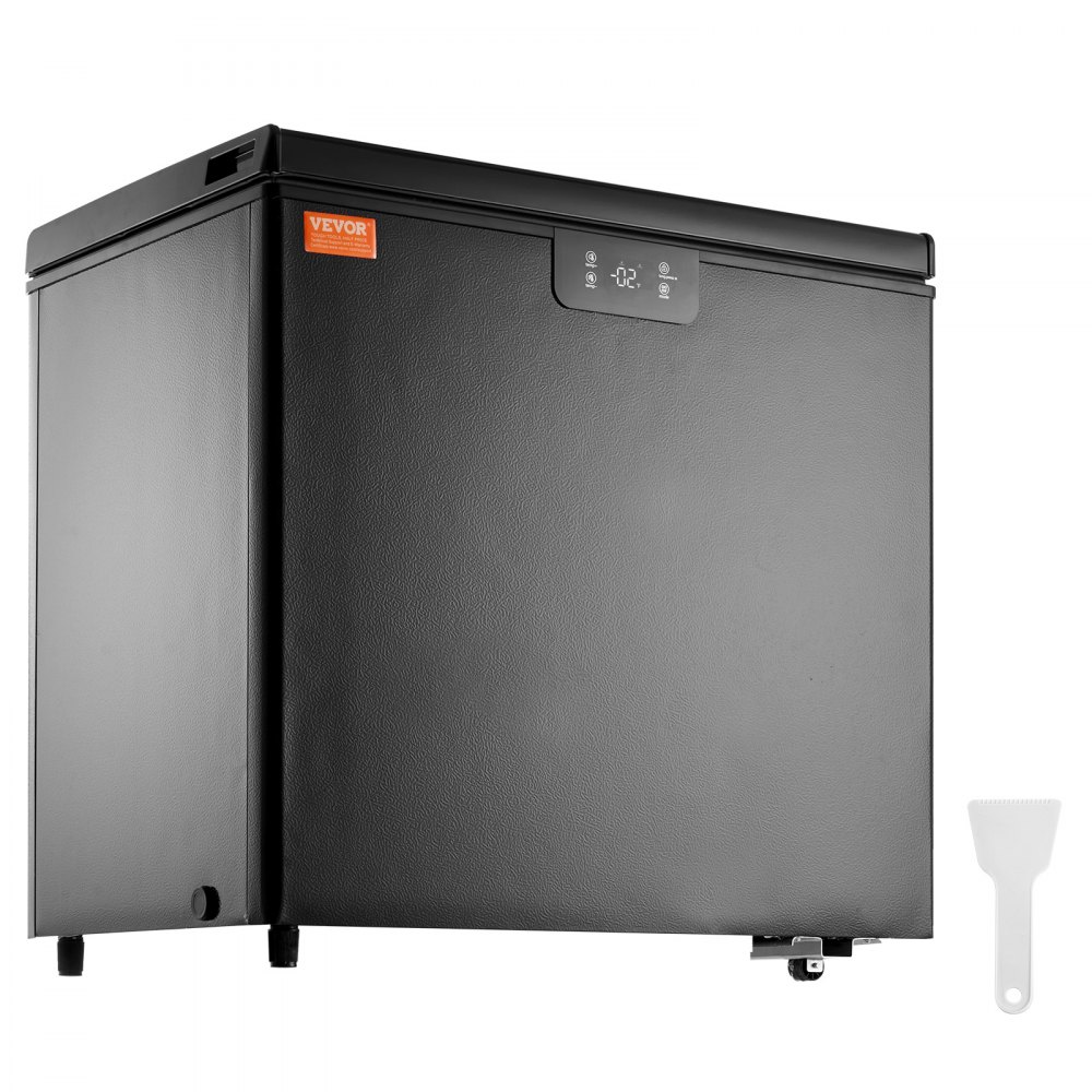 Congelador horizontal VEVOR de color negro con panel de control digital y rascador blanco incluido.