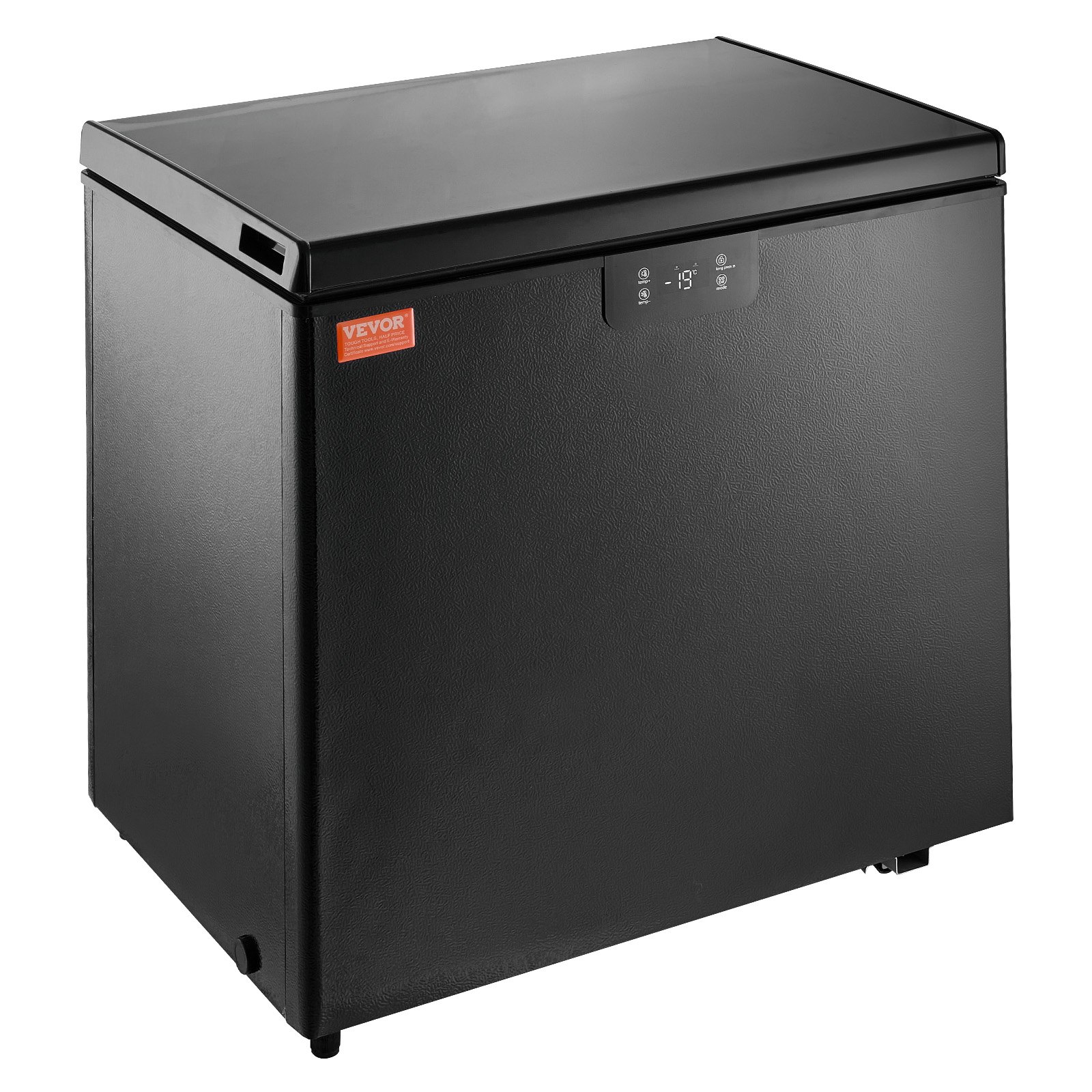 Congelador horizontal VEVOR negro con panel de control de temperatura digital, diseño compacto y elegante.