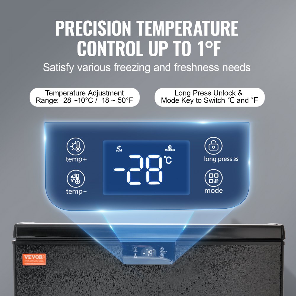 VEVOR Chest Freezer, 7 Cu.ft / 198 L Compact Deep Freezer, Free Standing Top Open Door Compact Freezers with 2 Removable Baskets & Adjustable Thermostat, Energy Saving & Low Noise, Black