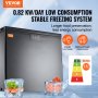 VEVOR chest freezer with low noise, efficient r600a compressor, and 0.82 kw/day consumption.