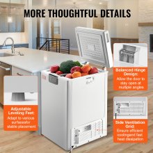 VEVOR Chest Freezer, 2.22 Cu.ft / 63 L Compact Deep Freezer, Free Standing Top Open Door Chest Freezers with 2 Removable Baskets & Adjustable Thermostat, Energy Saving & Low Noise, White