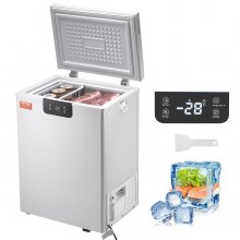 VEVOR Chest Freezer, 3.5 cu.ft / 99 L Compact Deep Freezer, Free Standing Top Open Door Chest Freezers with 2 Removable Baskets & Adjustable Thermostat, Energy Saving & Low Noise, White