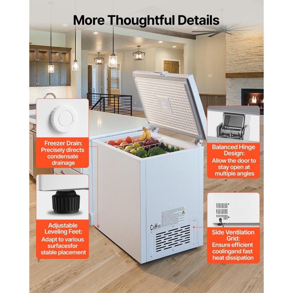 VEVOR Chest Freezer, 6.7 Cu.ft Compact Deep Freezer, Free Standing Top Open Door Chest Freezers with 2 Removable Baskets & Adjustable Thermostat - Energy Saving, Low Noise & Garage Ready, White
