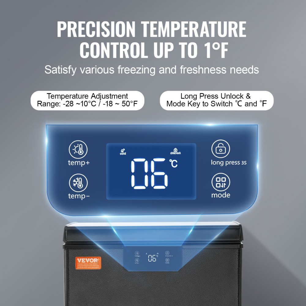 VEVOR Chest Freezer, 2.22 Cu.ft / 63 L Compact Deep Freezer, Free Standing Top Open Door Chest Freezers with 2 Removable Baskets & Adjustable Thermostat, Energy Saving & Low Noise, Black