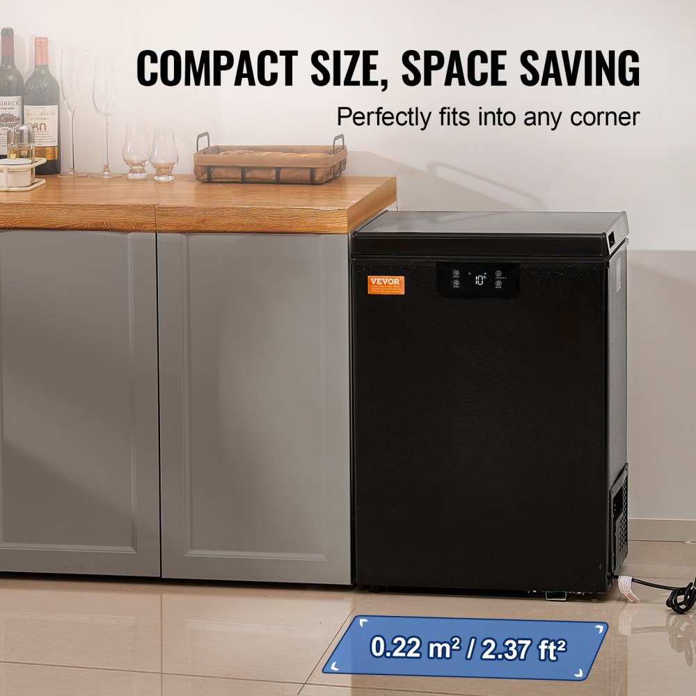 VEVOR Chest Freezer, 2.22 Cu.ft / 63 L Compact Deep Freezer, Free Standing Top Open Door Chest Freezers with 2 Removable Baskets & Adjustable Thermostat, Energy Saving & Low Noise, Black