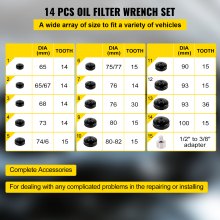 VEVOR Oil Filter Socket Set Cup Socket Tool Set 15PCS Oil Filter Cap Wrench