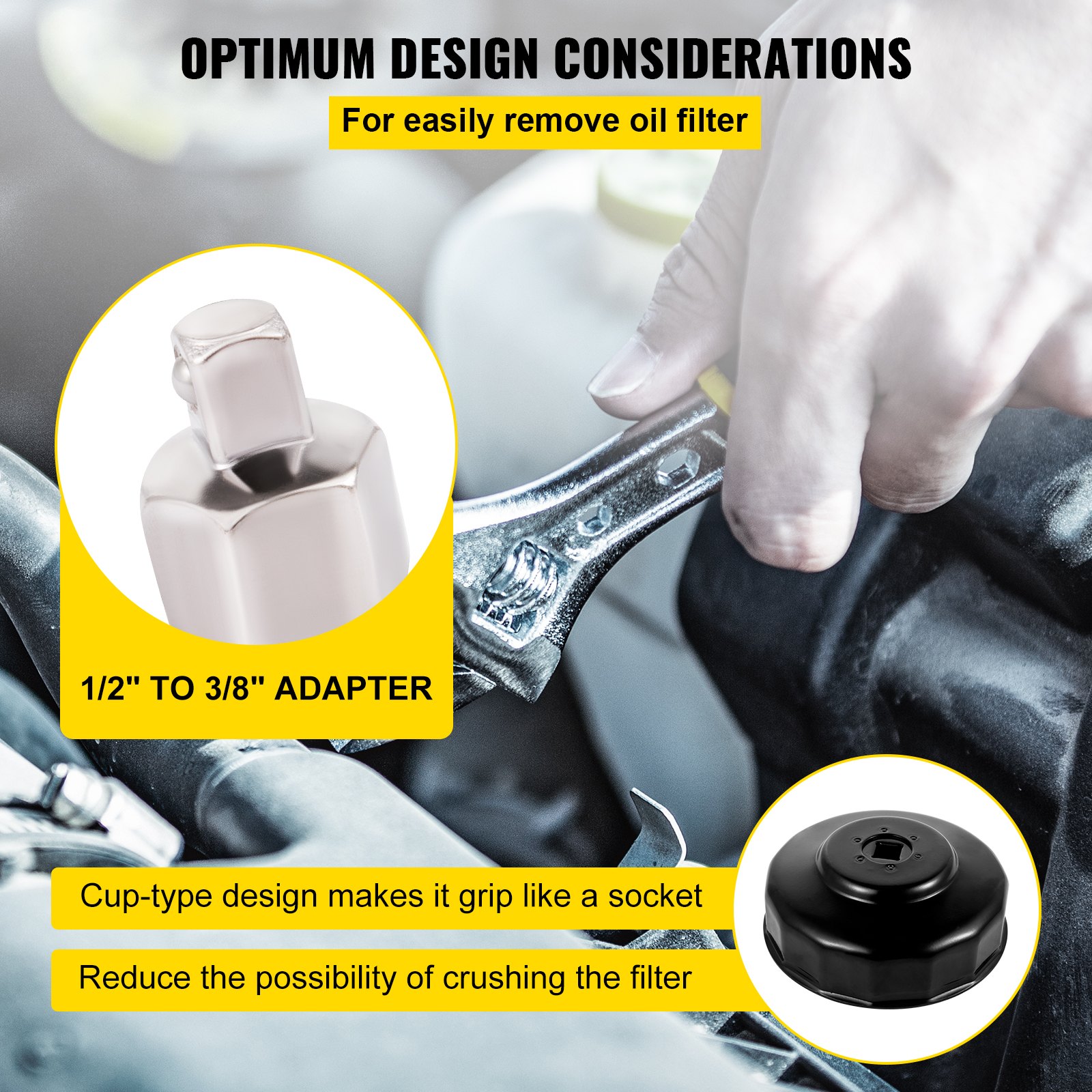 VEVOR Oil Filter Socket Set, 14 Pcs Oil Filter Wrench Set, Sturdy Steel Oil Filter Socket, 3/8\" Oil Filter Socket, Low Profile Oil Filter Socket Set For Easy Access, Oil Filter Wrench Cap Set with Ca