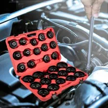 VEVOR Oil Filter Socket Set, 30 Pcs Oil Filter Wrench Set, Sturdy Steel Oil Filter Socket, 3/8" Oil Filter Socket, Low Profile Oil Filter Socket Set For Easy Access, Oil Filter Wrench Cap Set w/ Case