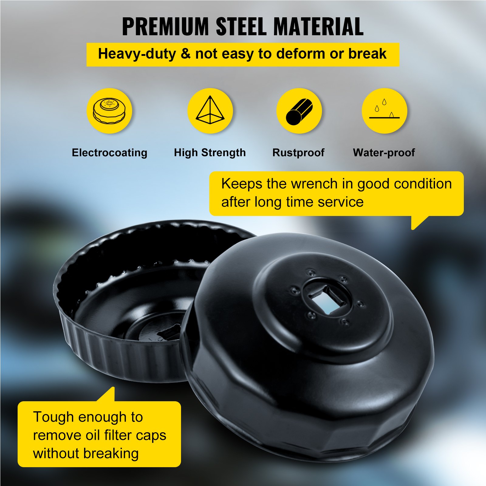 VEVOR oil filter socket set with premium steel material, high strength, and rustproof design.