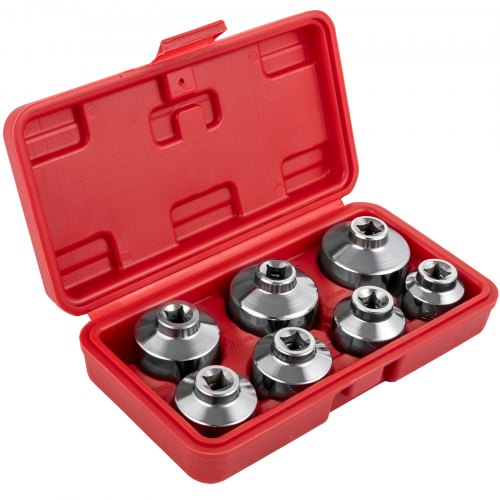 VEVOR Oil Filter Socket Set, 7 Pcs Oil Filter Wrench Set, Sturdy Steel Oil Filter Socket, 3/8\" Oil Filter Socket, Low Profile Oil Filter Socket Set For Easy Access, Oil Filter Wrench Cap Set with Cas